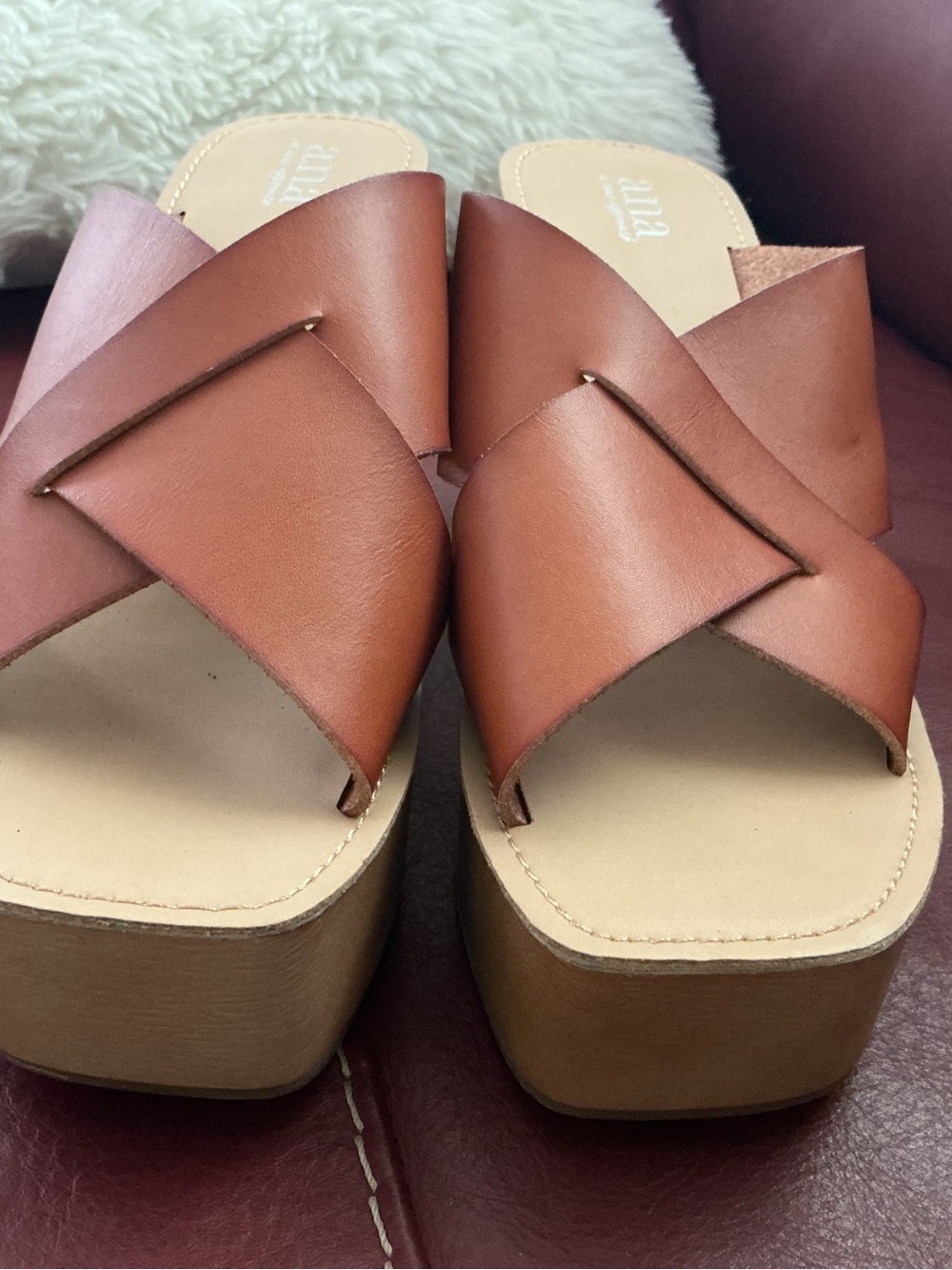 Platform Leather Slide Sandals in Brown a.n.a